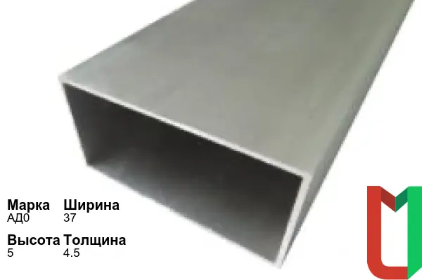 Алюминиевый профиль прямоугольный 37х5х4,5 мм АД0