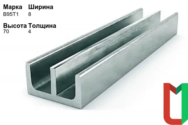 Алюминиевый профиль Ш-образный 8х70х4 мм В95Т1